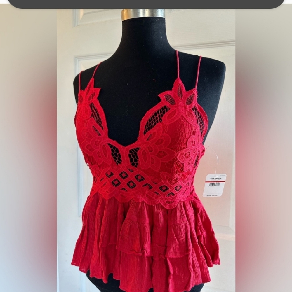 Elegant Red Lace Free People Women’s Top